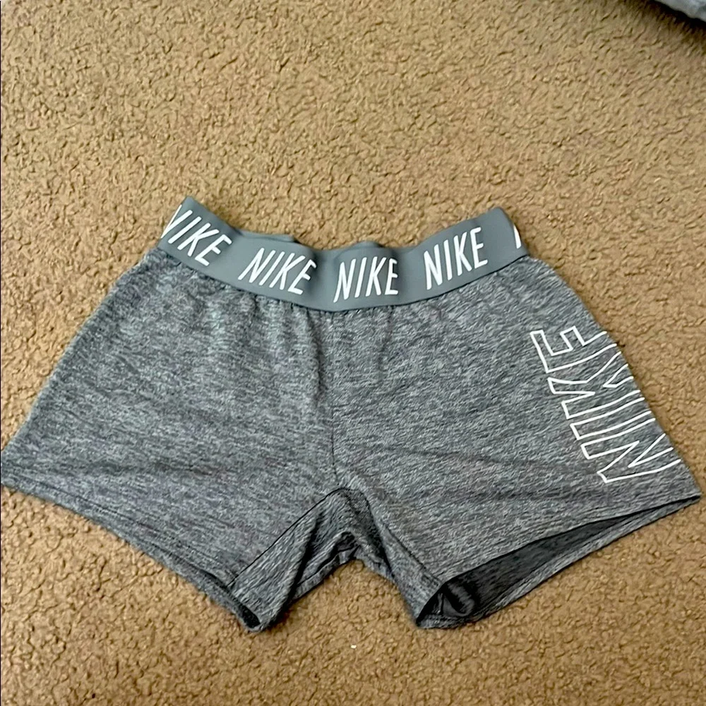 Nike Women's Gray Athletic Shorts with Branded Waistband